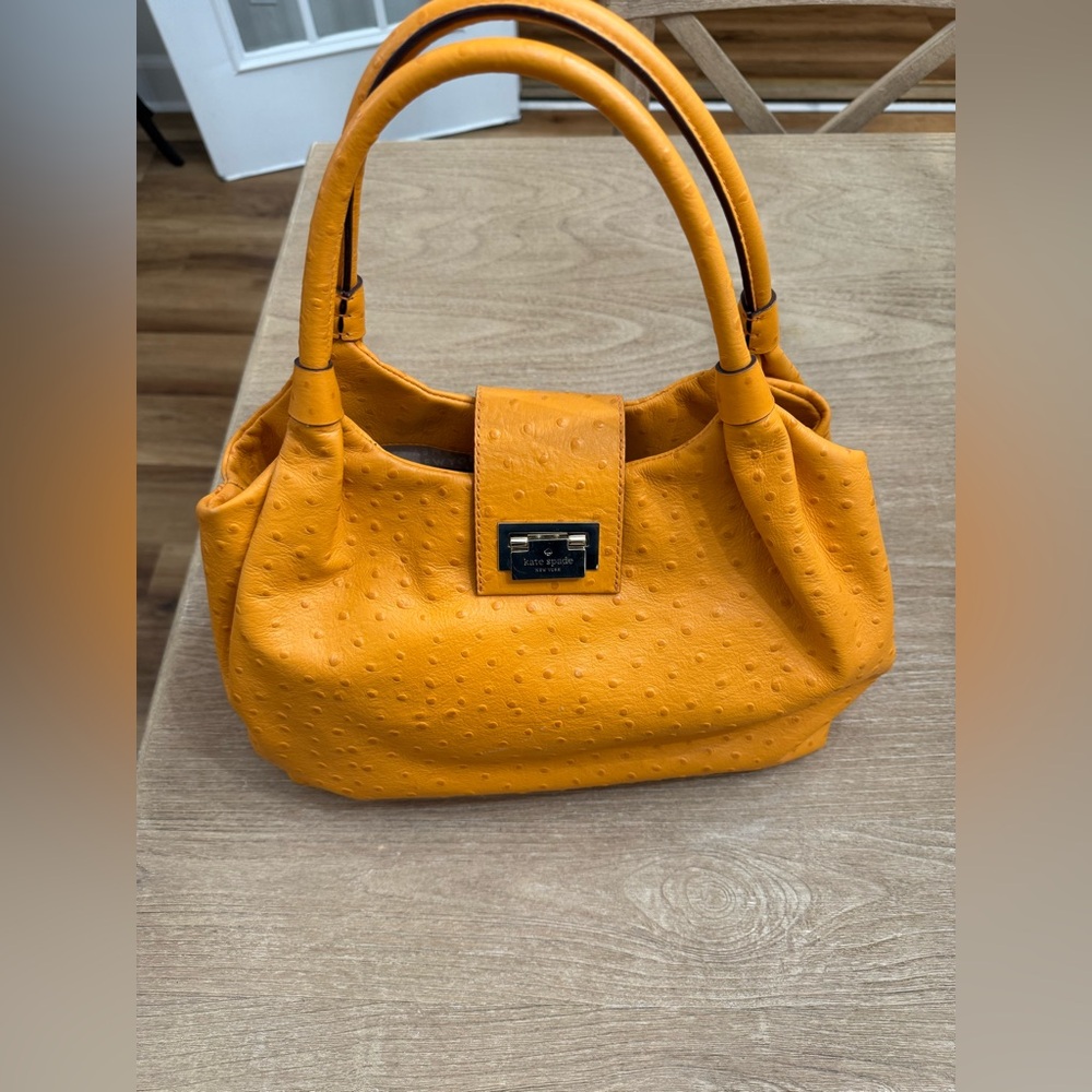 Kate spade orange ostrich leather tote bag